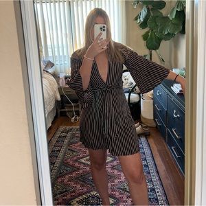 Striped Bell Sleeve Wrap Dress